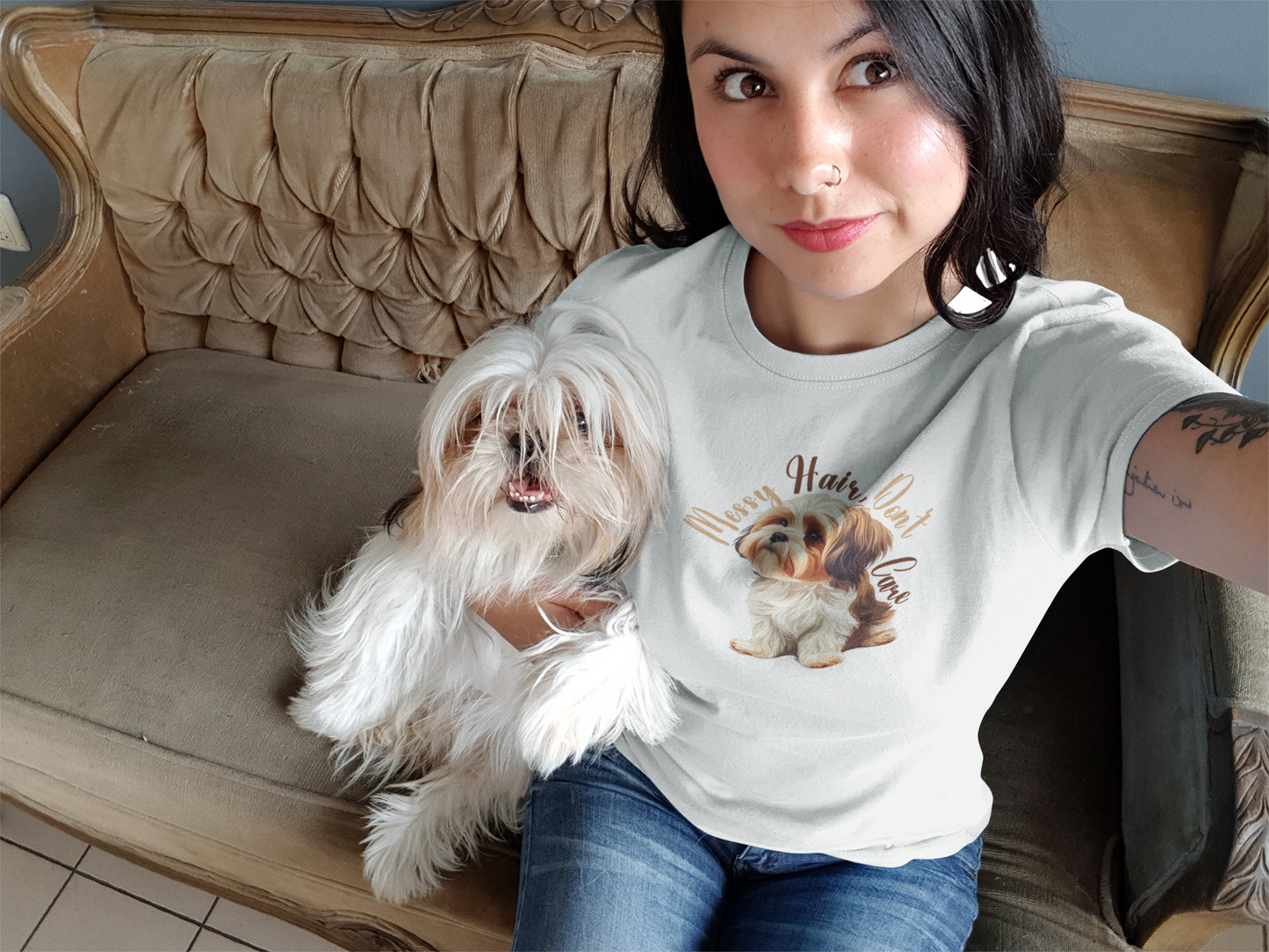 Messy Hair, Don't Care - Brown and White Shih Tzu